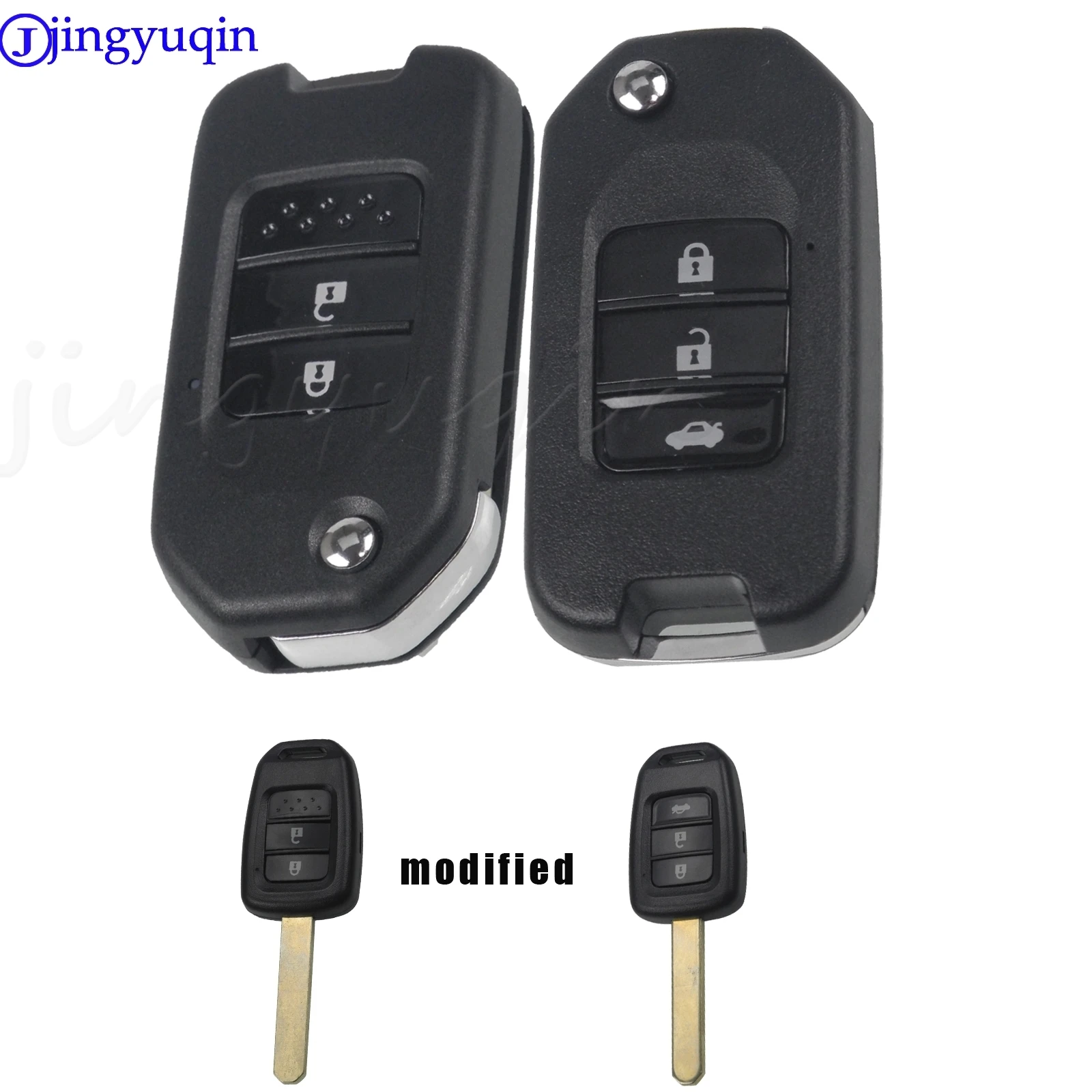 

jingyuqin Modified Flip Remote Key Shell Case 2/3Buttons For Honda GREIZ Civic City Fit Vezel XRV Odyssey Fob Auto Car Key Cover