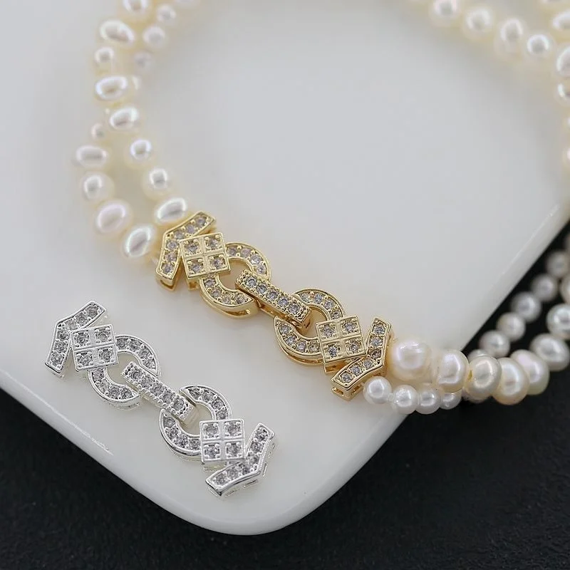 

1 Piece Copper Inlaid Zircon Double Row Pearl Necklace Bracelet Connecting Fastener Accessories DIY Jewelry Making Materials