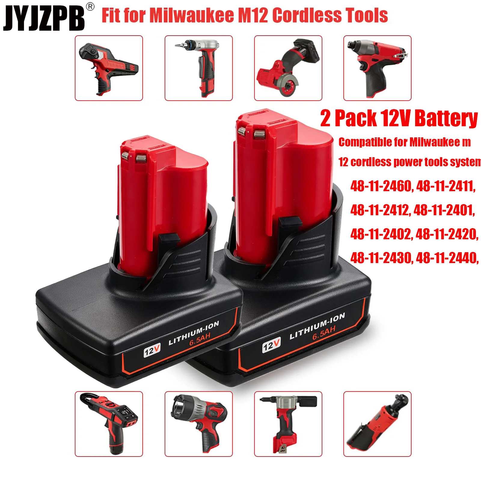 2 Pack 12V Battery Compatible for Milwaukee M 12 Battery 48-11-2401 48-11-2412 48-11-2411 48-11-2420 48-11-2410 Cordless Tools