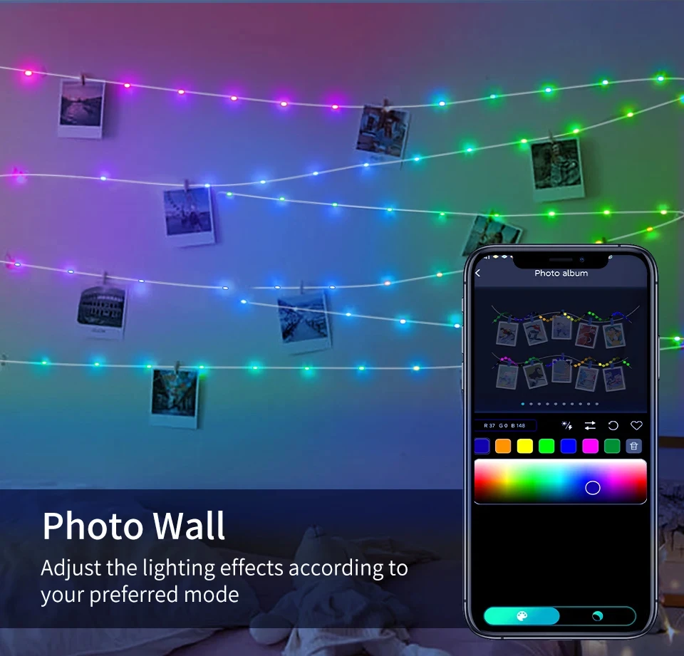 20m RGBIC LED String Light WS2812B RGB Fairy Christmas Lights Bluetooth USB 5V adresowalny Indywidualnie Muzyka APP Dream Color