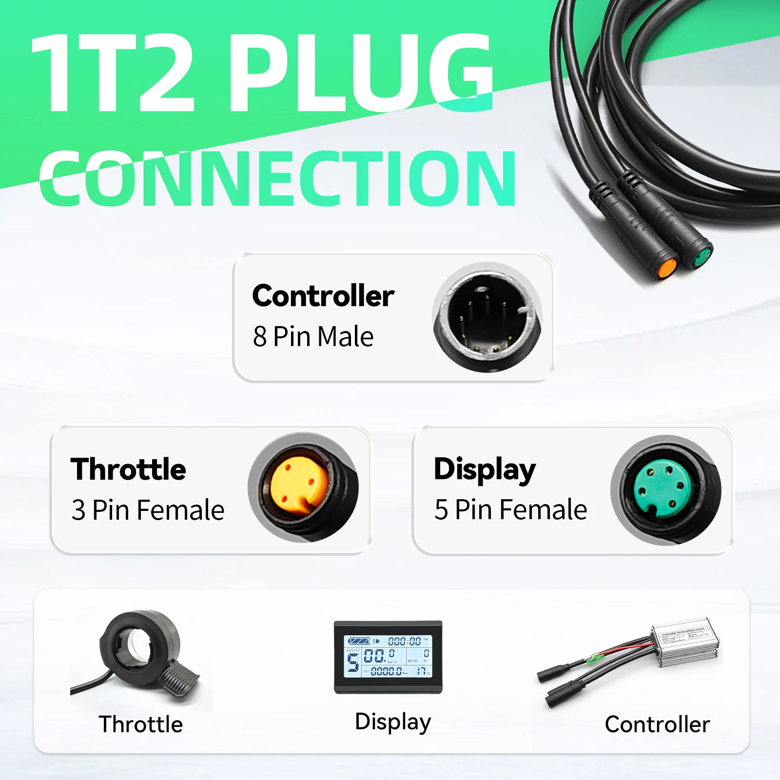 Electric Bicycle Waterproof Cable 1T2/1T4/1T5 Cable Conversion Accessories Controller Light Ebrake Throttle Display