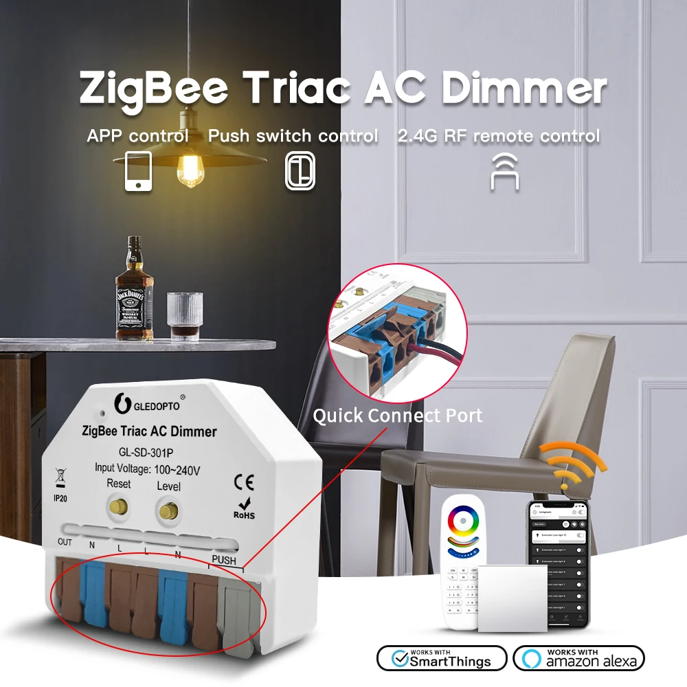 gledopto rf rotary dimmer suporta hue conbee alexa tuya controle remoto app zigbee 30 24g 01