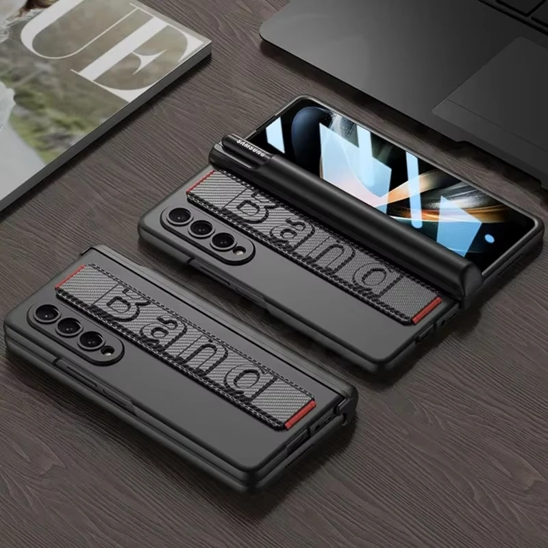 

Magnetic Hinge Wrist Strap Cover For Samsung Galaxy Z Fold 4 Outer Screen Protector Pen Holder Case For Galaxy Z Fold 4 3 Cases