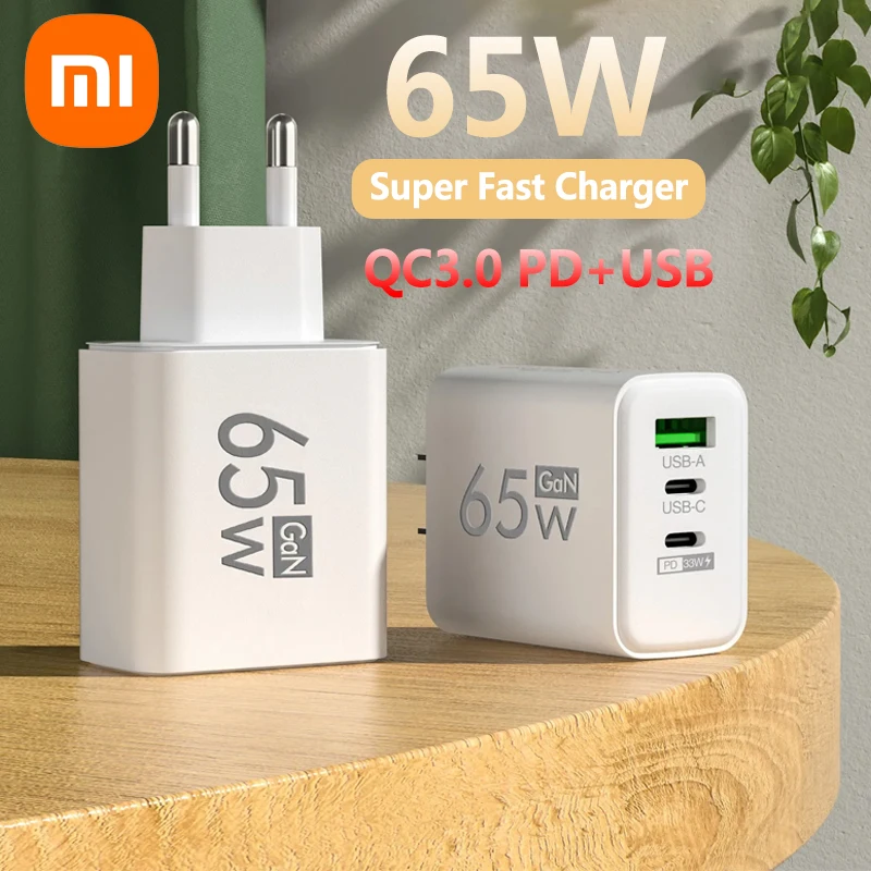 Xiaomi 65W Charger USB Type-C GaN Charger Fast Charging 3.0 PD Phone Adapter For iPhone Samsung Xiaomi 3 Ports Fast Wall Charger