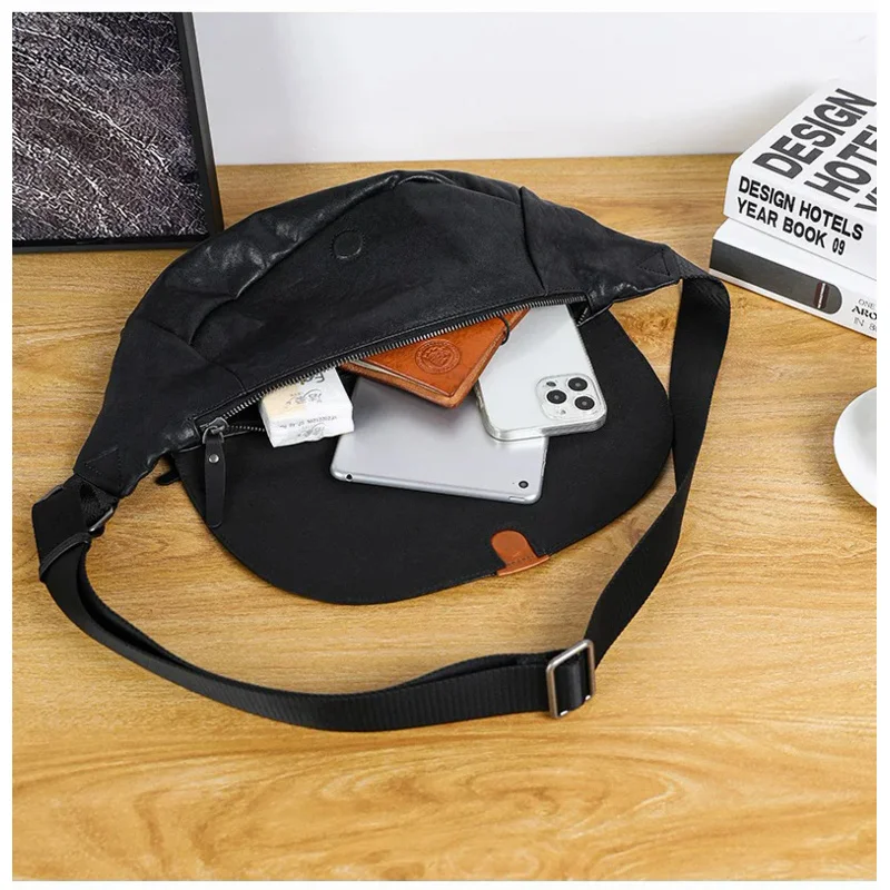 SENOFAN New Cow Chest Bag Casual Cover Black Soft Messenger Crossbody Bags Men Real Cowhide Male Shoulder Sling Waist Bags Hot