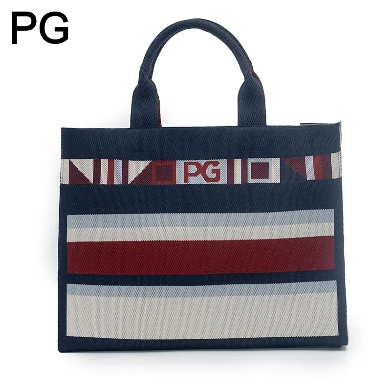 PG Women Handbag Retro Contrasting Stripes Large Capacity Wear Resistant Woven Design Versatile Fashion Daily Shopping Bag