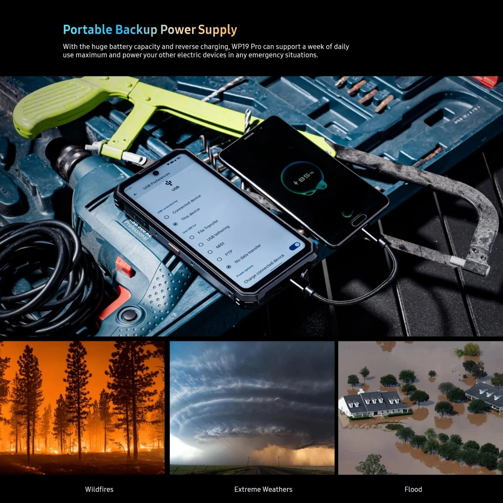 Oukitel WP19 Pro هاتف متين 8GB + 256GB 6.8 بوصة هاتف ذكي 22000mAh 64MP كاميرا Helio G99 الهاتف المحمول 120 هرتز الهاتف المحمول