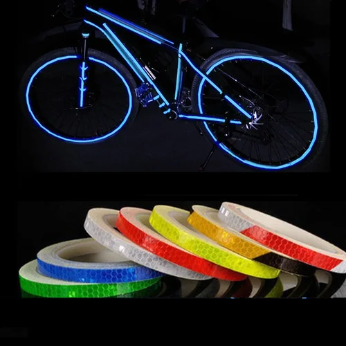 Imagen 1 del producto Cinta adhesiva reflectante para coche, tiras de advertencia de seguridad fluorescentes, cintas de ciclismo para casco de bicicleta, motocicleta y Scooter, 1cm x 8m