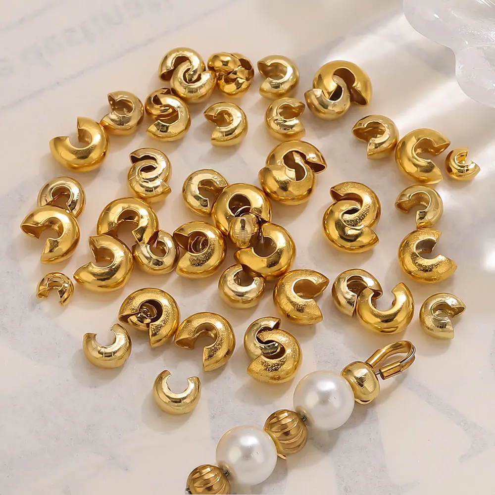 50 Pcs Stainless Steel Round Cap Beads for Crimping Jewelry Connectors Stopper Spacer Beads DIY Bracelet Necklace Accessories