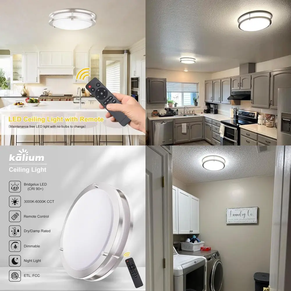 

16 Inch Flush Mount LED Ceiling Light, 32W Adjustable 3000K-6000K Color Temp, Dimmable Fixture for Kitchen and Bedroom