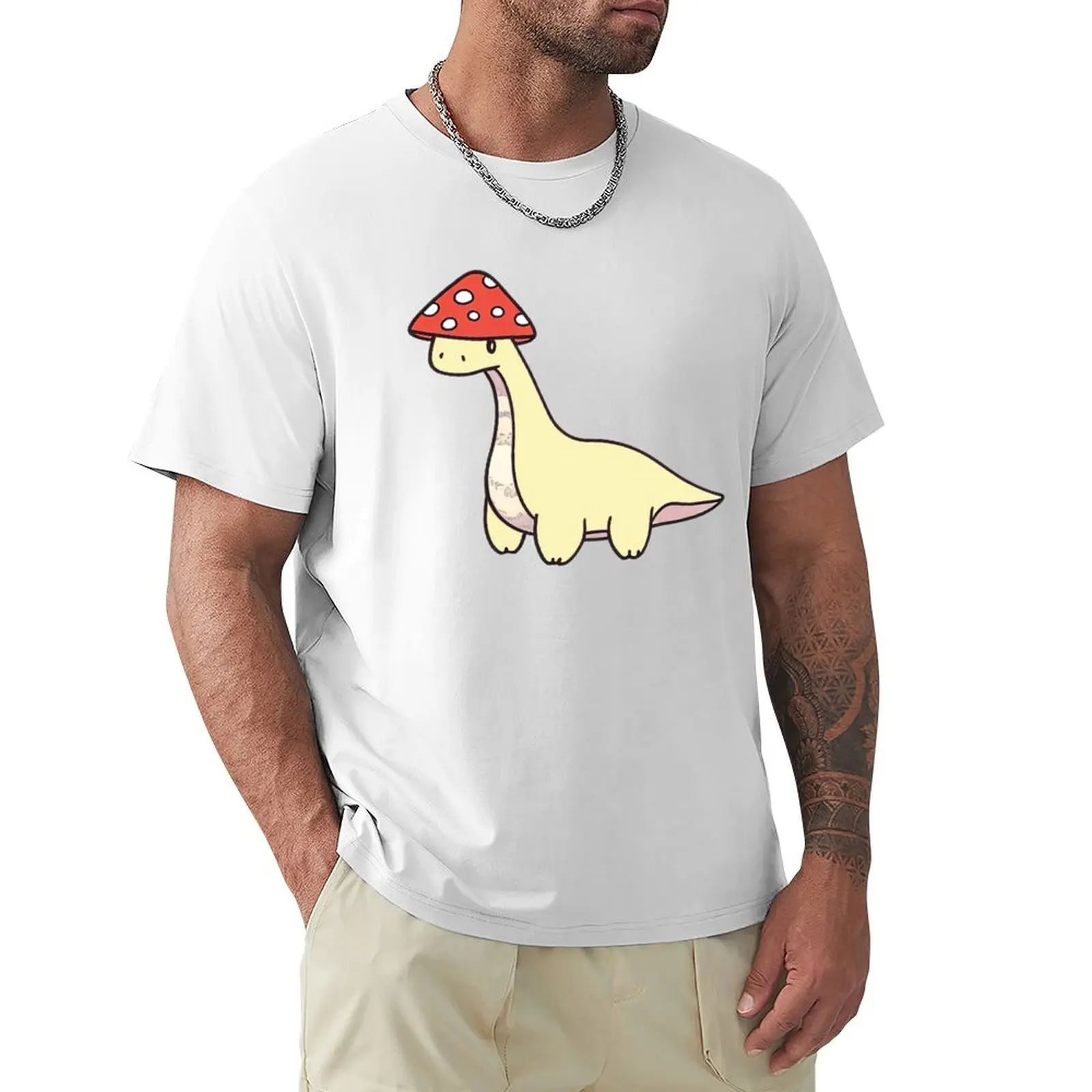 

Yellow Dino's Mushroom Cap Dinosaur T-shirt summer top customs oversizeds aesthetic clothes men clothing