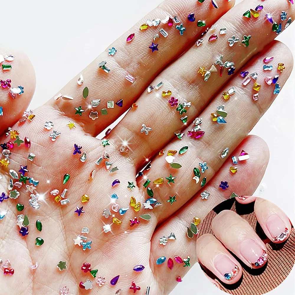 3D Geometric Rhinestone Charms Multi Shape Crystal Nail Art Decorations for DIY Craft 2000Pcs Colorful Assorted Rhinestones