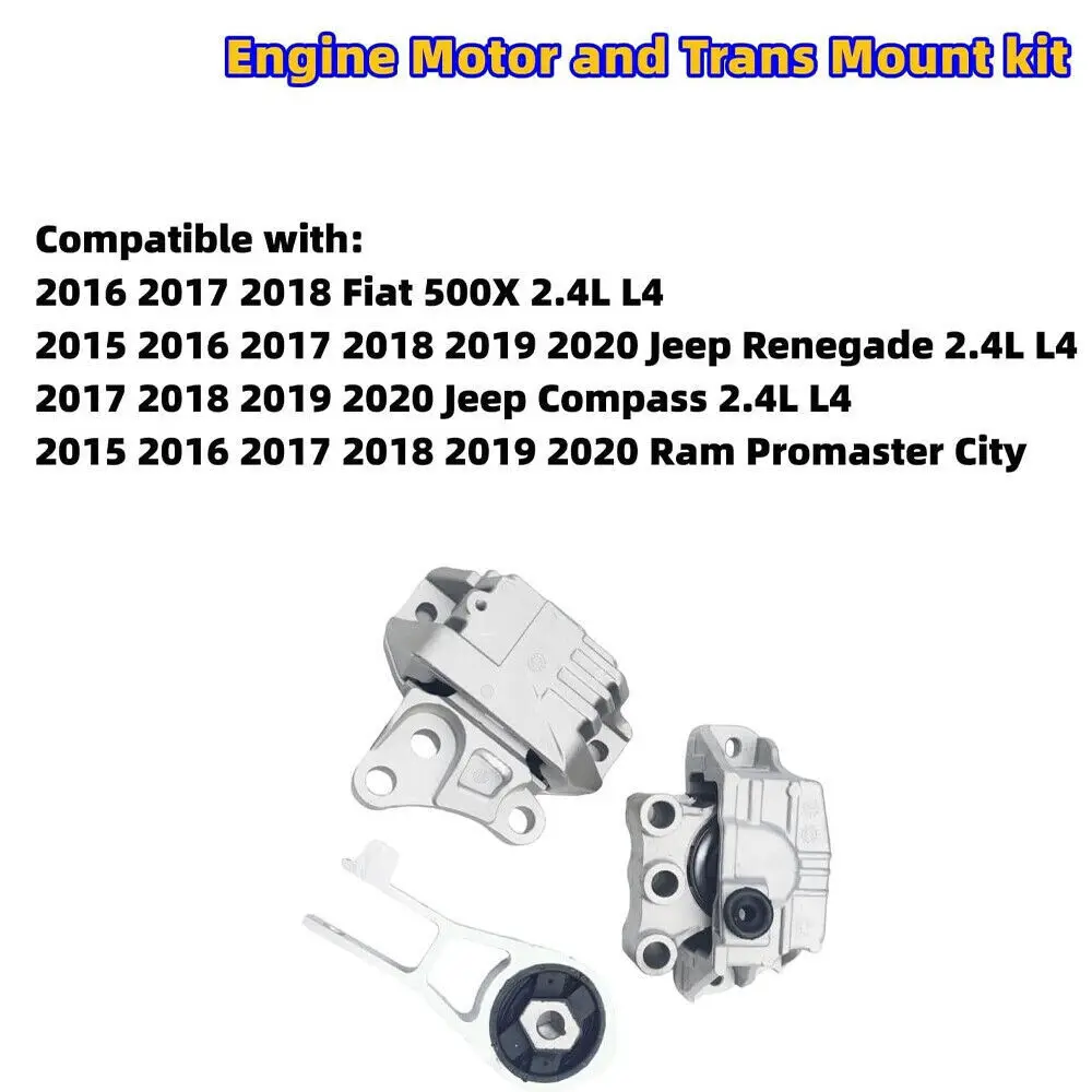 68258599AA,68363755AA,68363756AA 3PCS Montagens de motor para 2015-2020 Jeep Renegade 2.4L L4 Transmissão automática