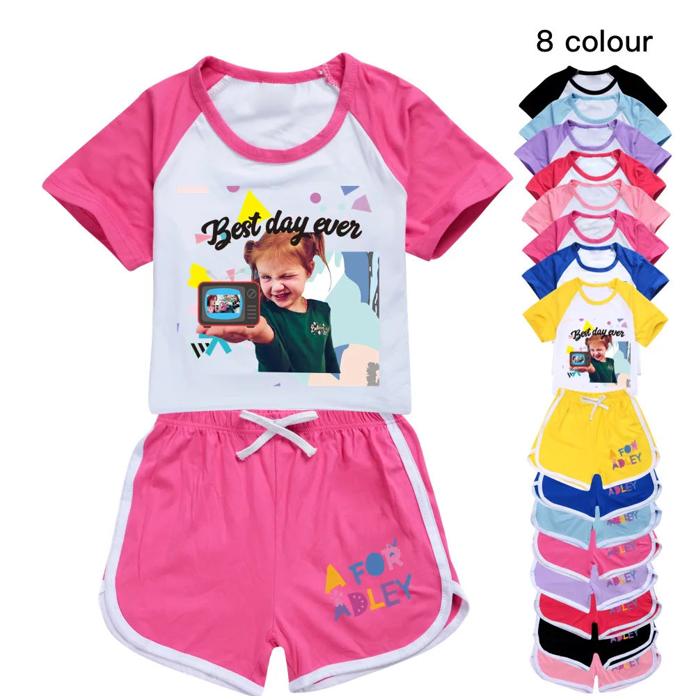 

A for Adley Anime Toddler Boy Clothes Summer Kids pajamas Cotton Short Sleeve T Shirt+Shorts Costume Girls Casual sportswear Set