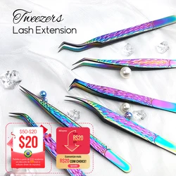 Gemerry Tweezers For Eyelash Extension Colorful Stainless Steel High Precision Lashes Tweezers Individual Volume Makeup Tools