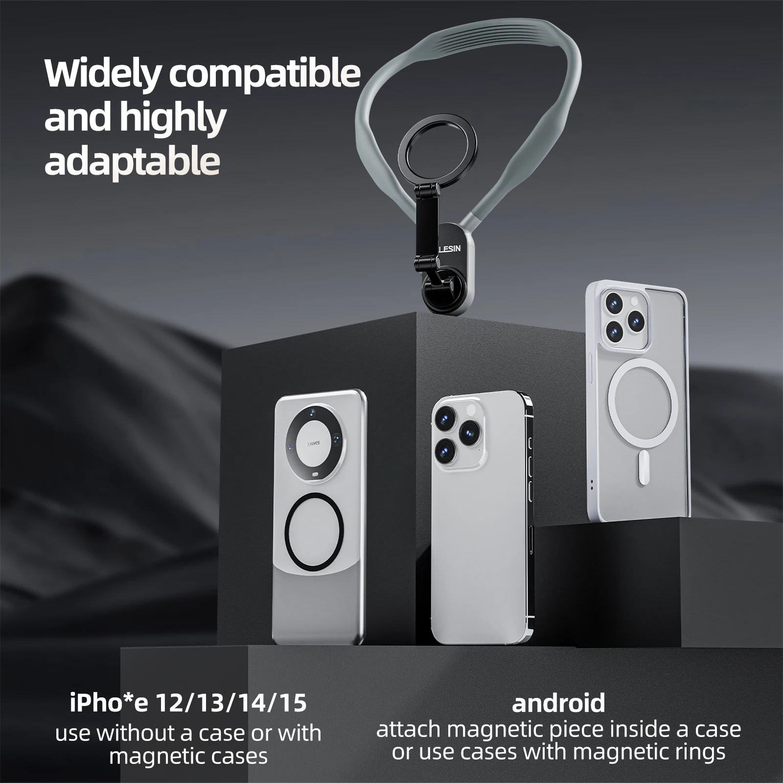 Vamson سيليكون المغناطيسي الرقبة عقد جبل للهاتف المحمول آيفون 15 هواوي سامسونج المضادة للاهتزاز الحبل حزام قوس الملحقات