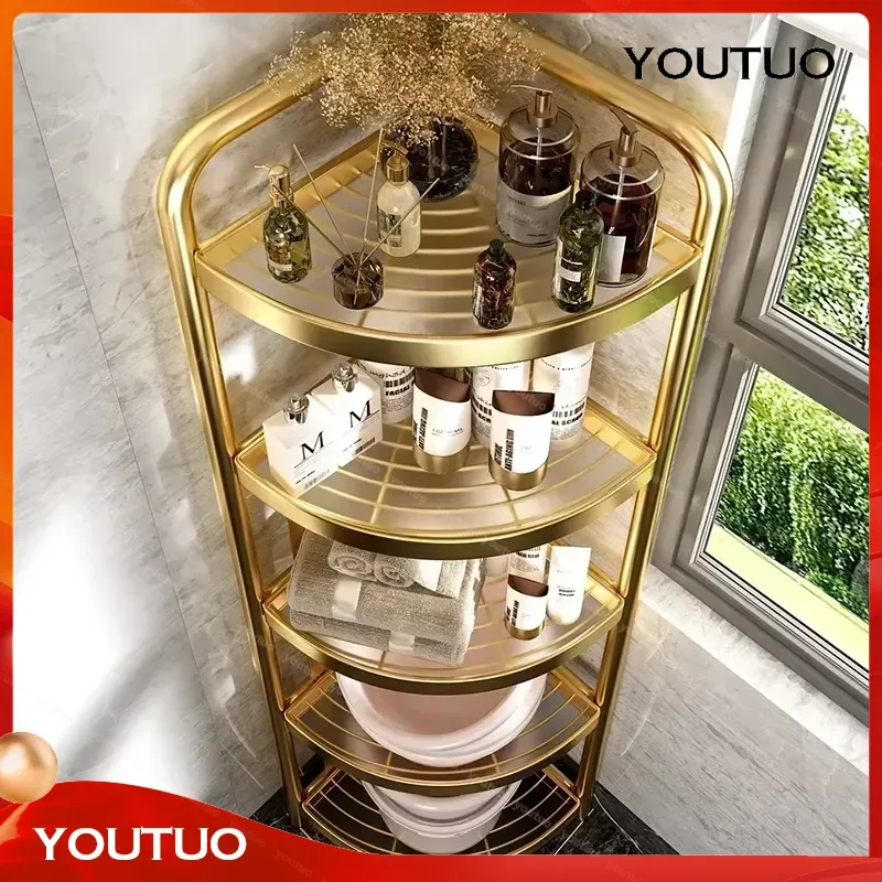Simple Bathroom Organizer Floor Standing Corner Rack Modern Kitchen Seasoning Shelf Space Saving Corner Unit