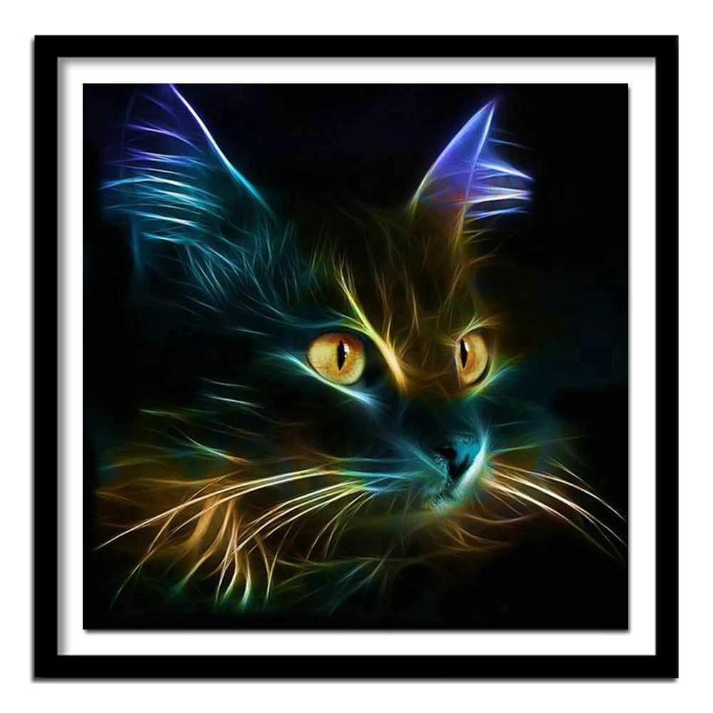 5D Diy Square drill diamond painting cross stitch s Full 100% cover embroidery animal Light black cat face diamond embroidery