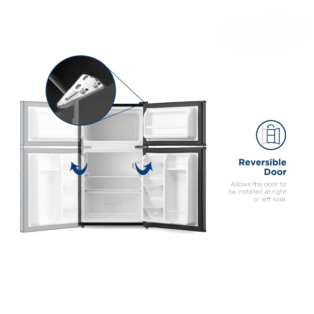 Mini refrigerador de dos puertas con congelador de 3,2 pies cúbicos, acero inoxidable, E-star