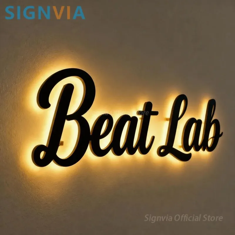 カスタム文字入り壁面ロゴ、beat-labのledライトサイン、企業用3dレストラン看板、大型の発光広告ラベル。