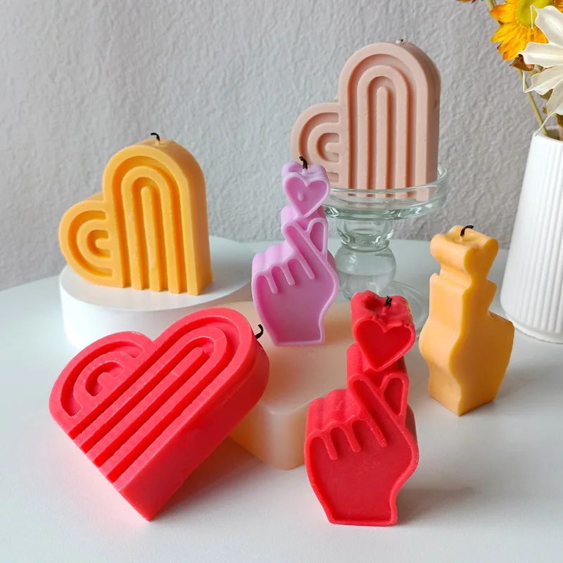 Stampo in silicone con gesto di cuore e dito, candela di San Valentino, stampo per sapone fatto a mano in resina, stampi per biscotti al cioccolato