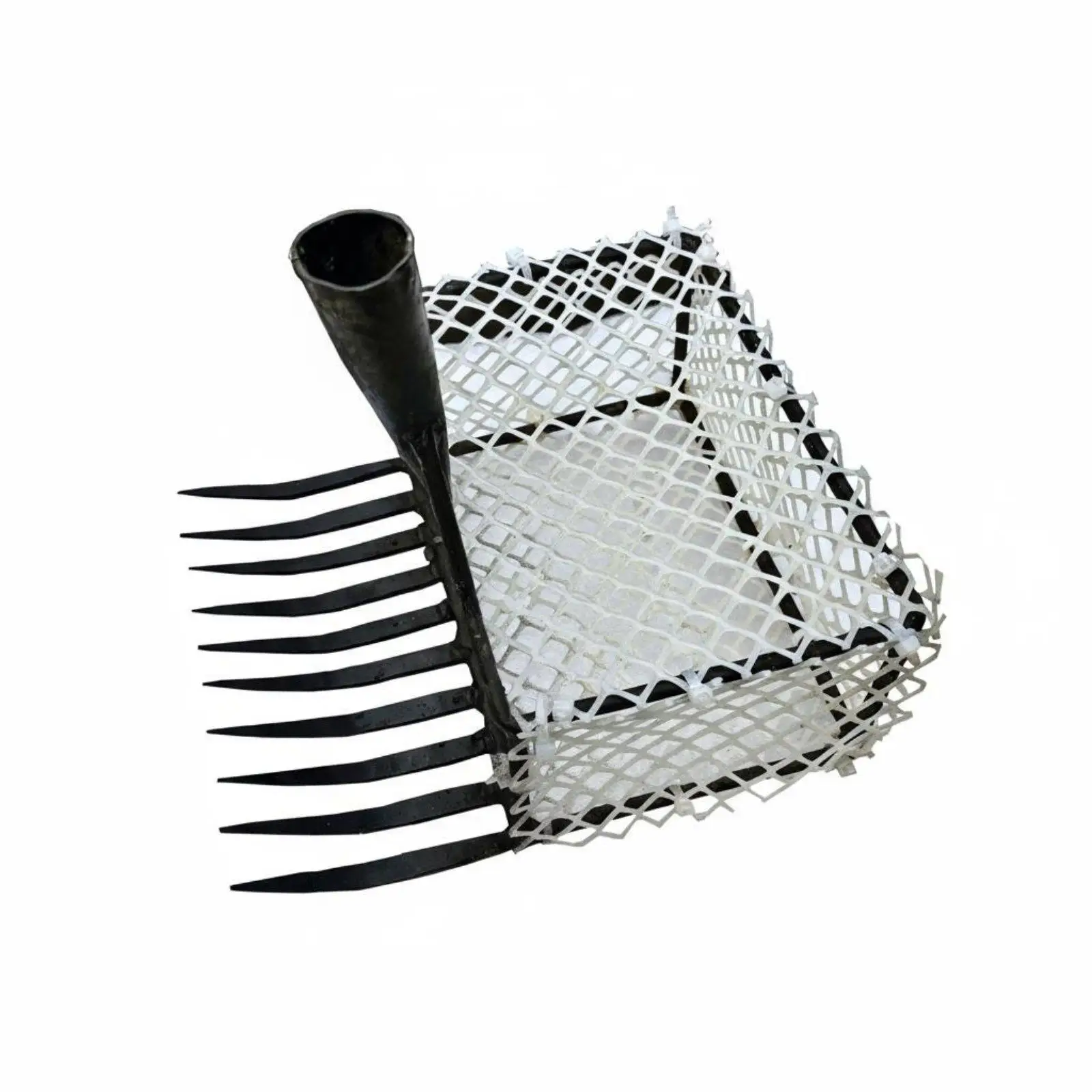 Cast Iron Beach Rake with Welded Mesh Basket Sand Sieve Rake for Clam Digging and Collecting Shells on the Shore