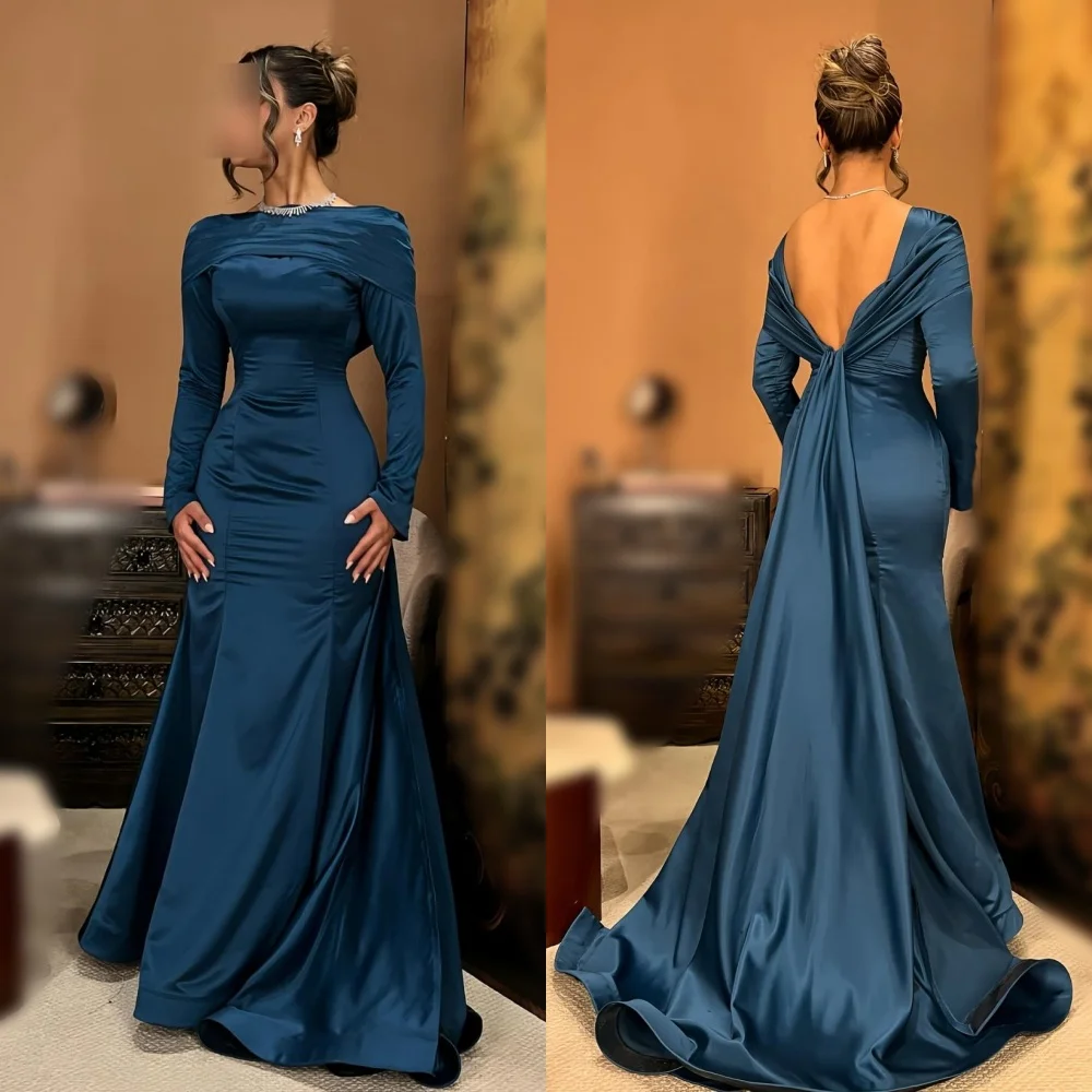 

Customized Charmeuse High Quality Women Evening Dress Bespoke Occasion Pleat Backless Trumpet Long Dresses Elegant Party Gown
