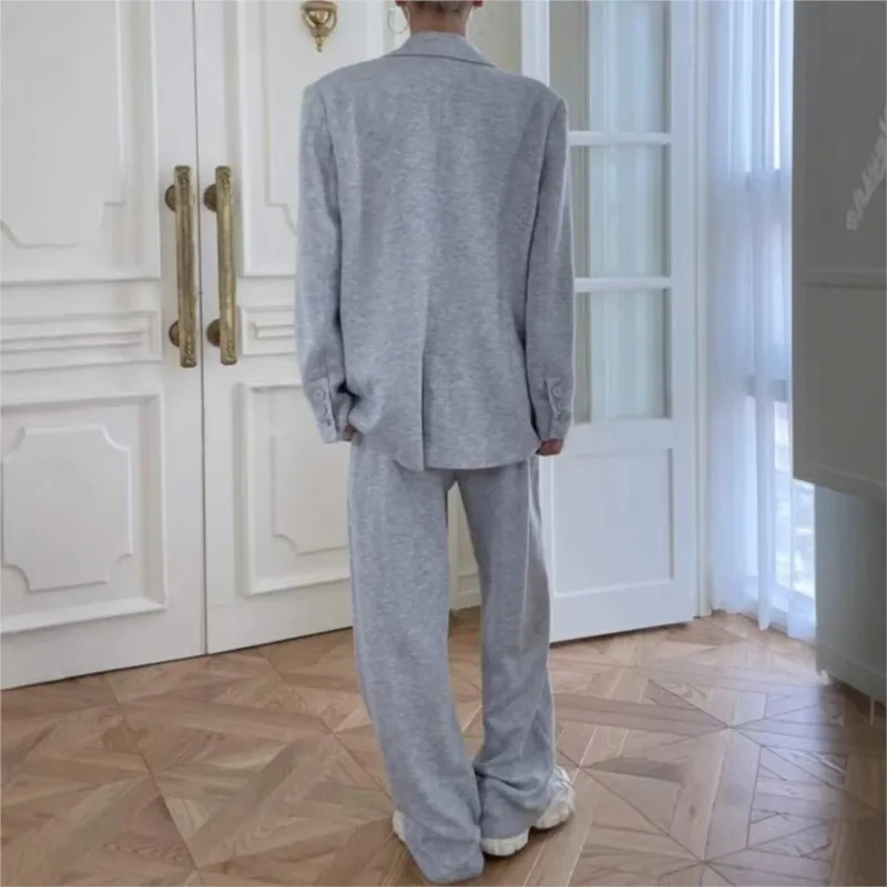Giacca da abito a maniche lunghe doppiopetto con risvolto alla moda + pantaloni legati con coulisse Abito da pendolarismo con temperamento da donna primavera autunno