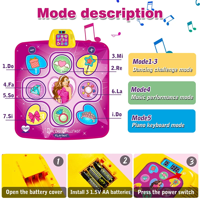 Tanz Matte Elektronische Musik Dance Pad mit LED Leuchtet Einstellbar Volumen Gebaut-in Musik 5 Spiel Modi für Mädchen weihnachten Geburtstag Geschenke