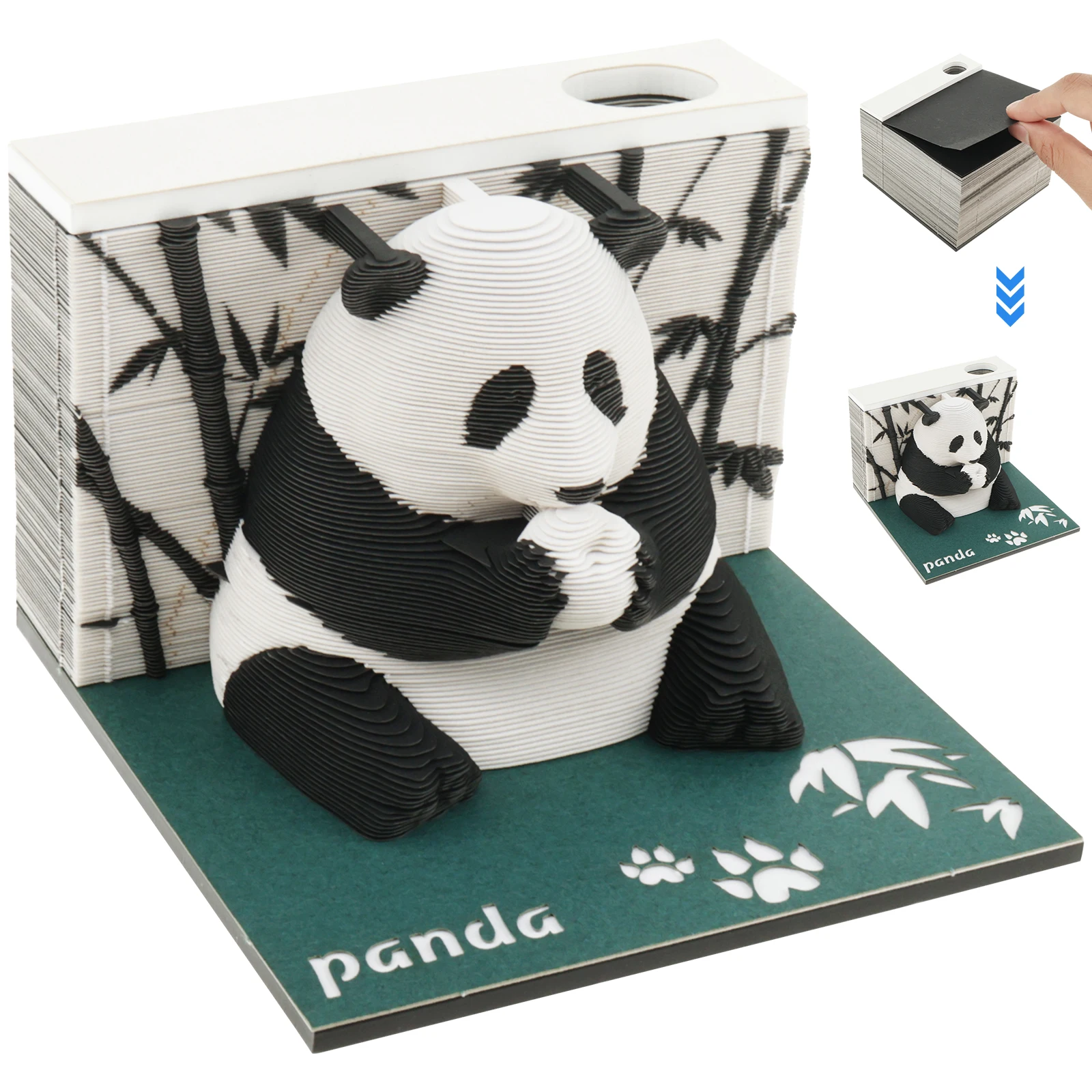

2025 3D Panda Paper Sculpture Desk Calendar Tear-Away 3D Memo Pad Art Sticky Notes Creative Paper Carving Art Ornaments Gifts