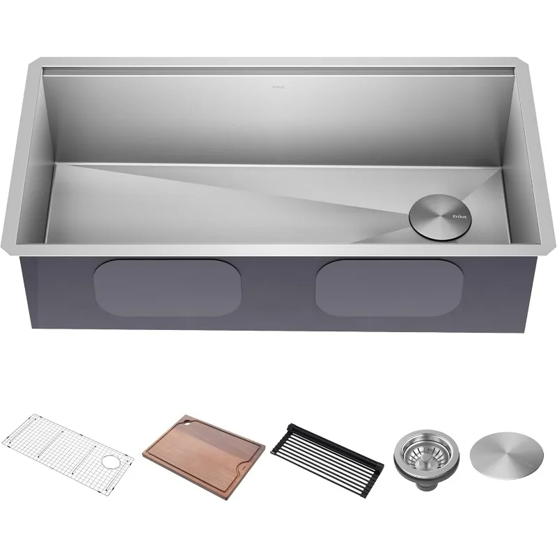 KRAUS Kore 36-Inch Undermount Workstation 16 Gauge Single Bowl Stainless Steel Kitchen Sink with Accessories, KWU110-36