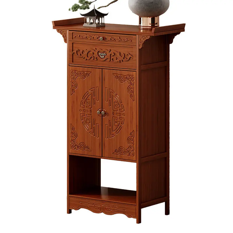 Cz solid wood altar, home buddha table, incense table, altar cabinet, chinoiserie shrine, god of wealth altar, table with door