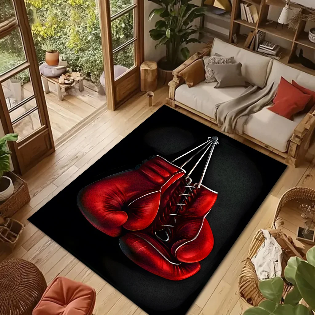 Red Boxing Gloves Door Mat, Vintage Sports Floor Rug, Gym Fighter Welcome Carpet, Non-slip Home Entrance Decor for Men Boys