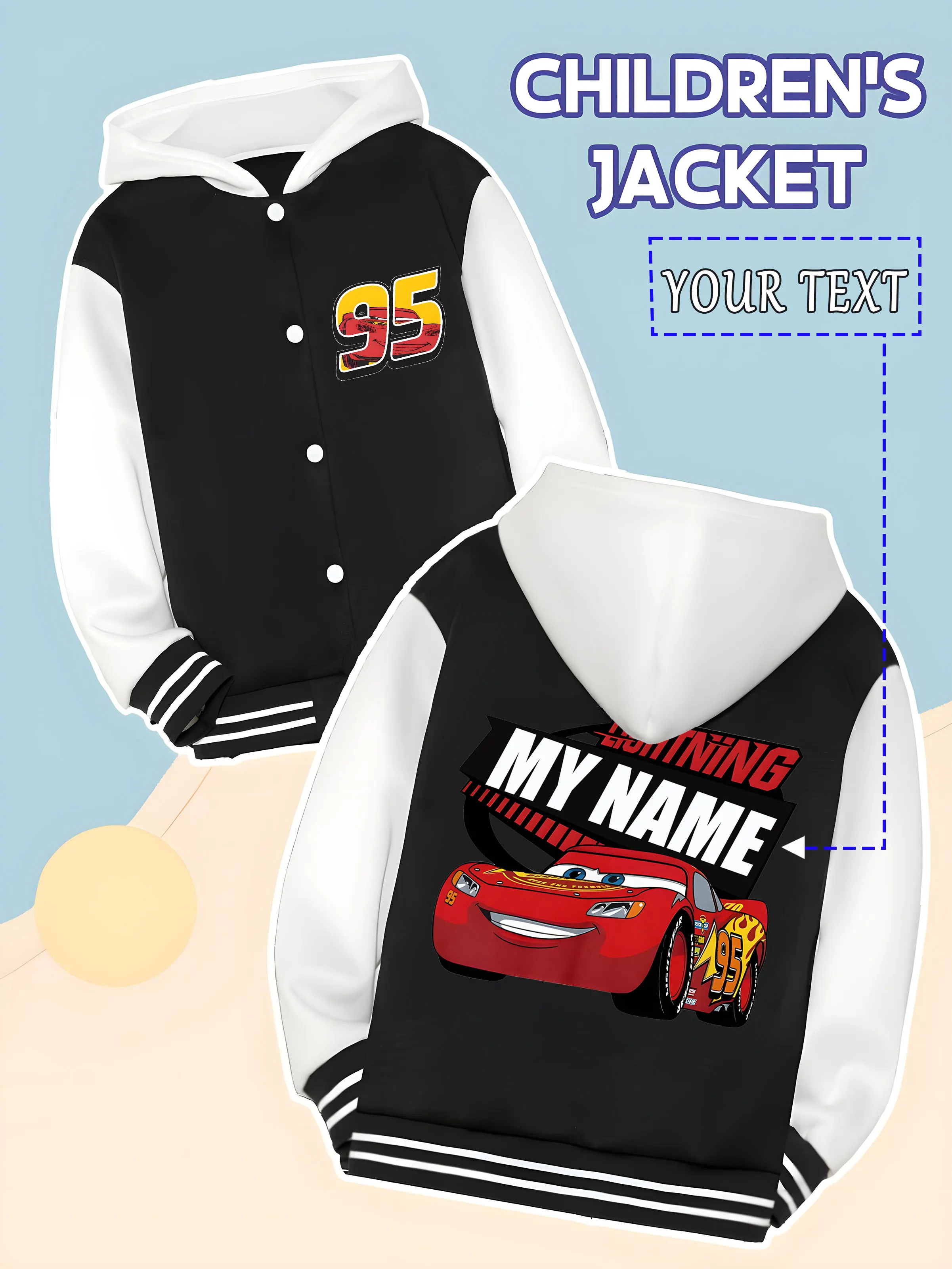

MINISO Disney Cars McQueen exclusive children's baseball jacket - Lightning McQueen personalized customization, simple and dynam