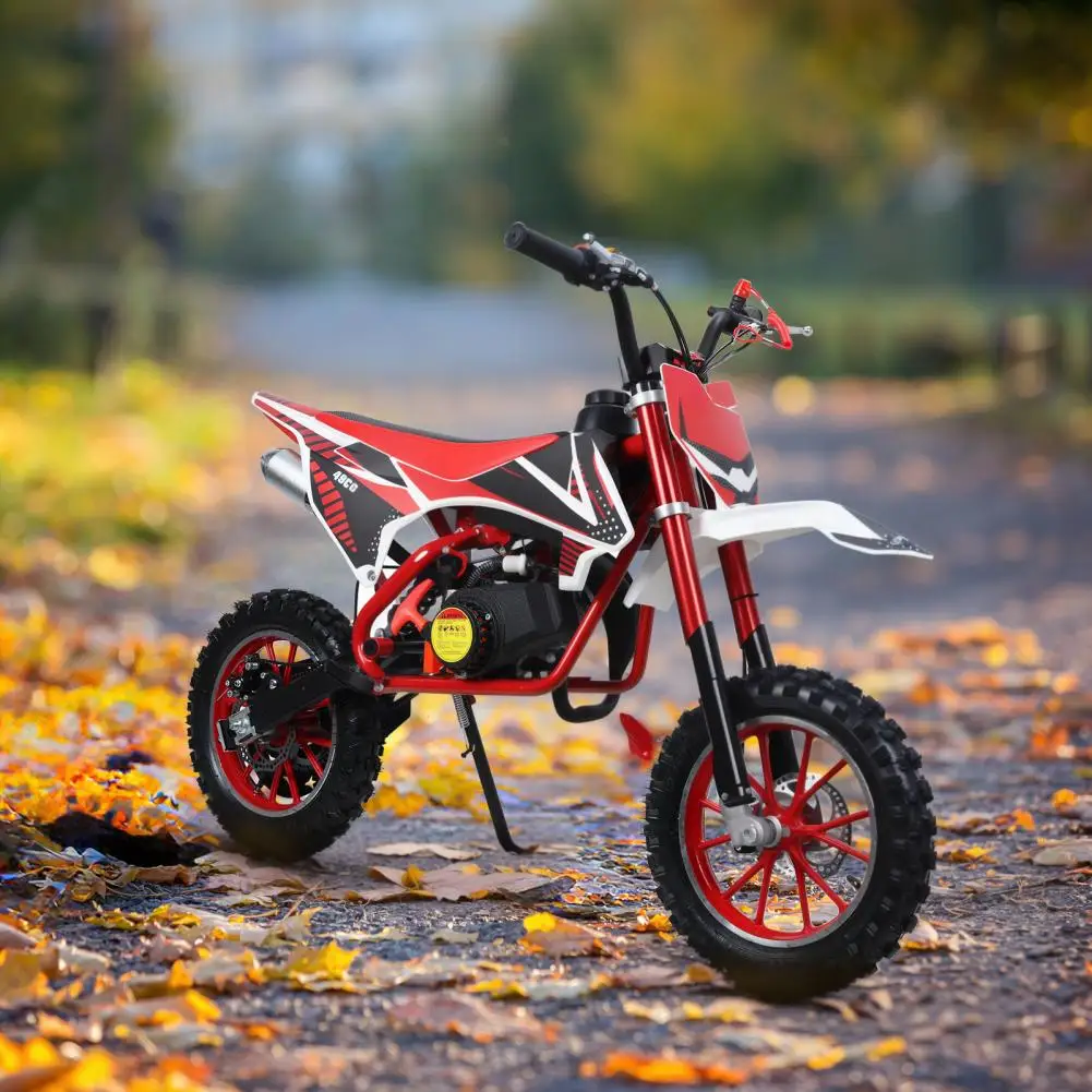 Children Motorcycle, Dual Exhaust Pipes 49cc 2-Stroke Gas Motorbike, Higher Front Forks Kids Dirt Bike With Disc Brakes