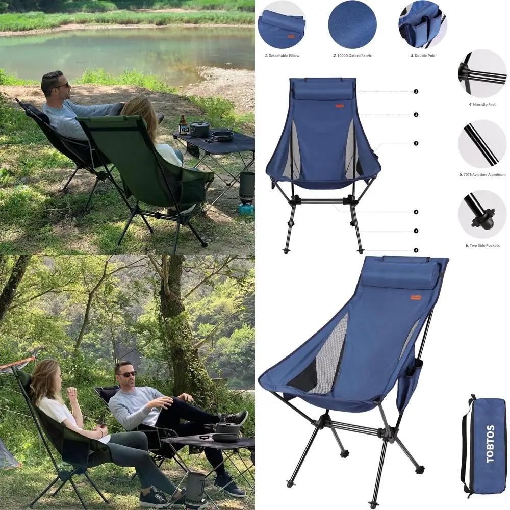

Blue Lightweight Backpacking Chair with Headrest and Carry Bag for Outdoor Adventures