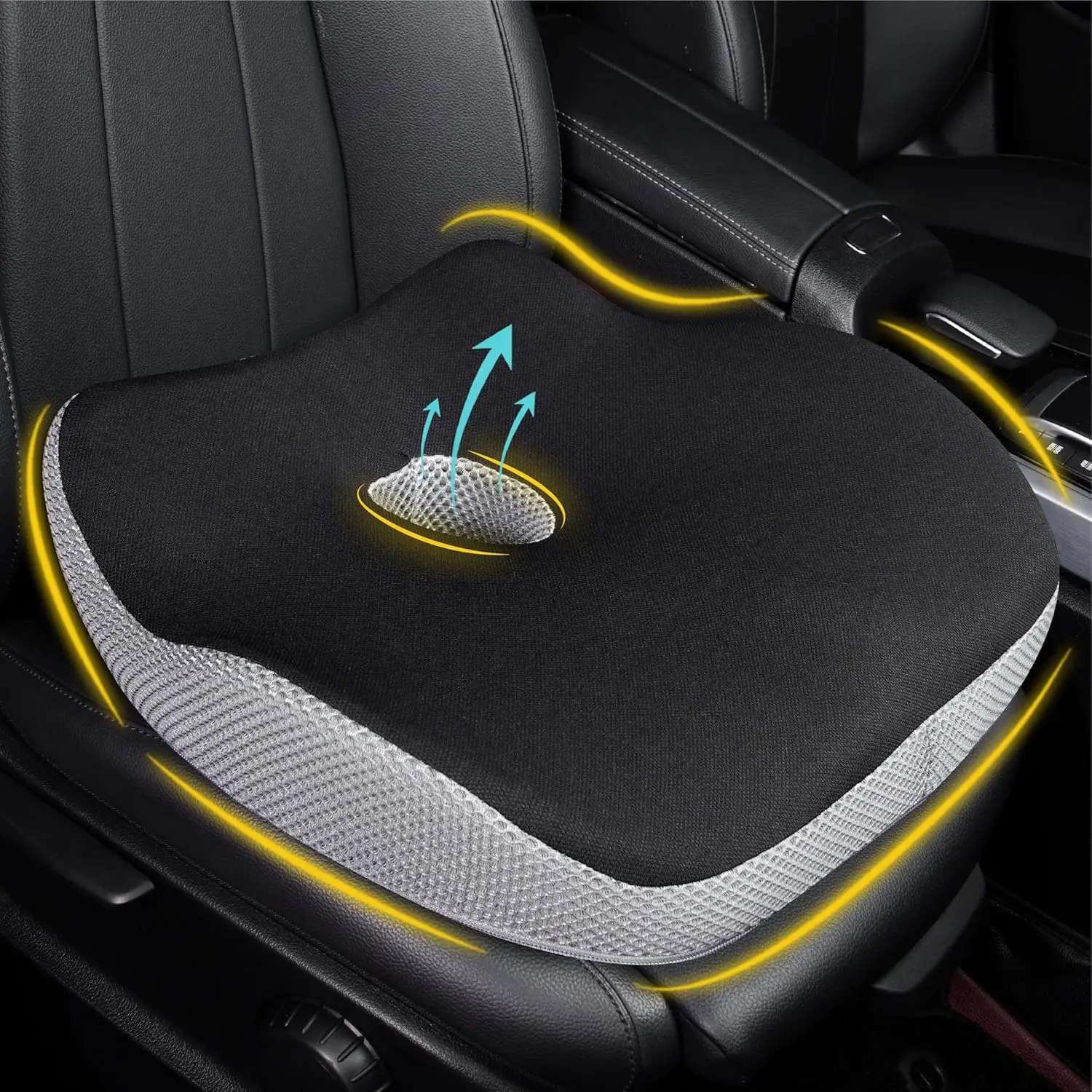 

Ergonomic Memory Foam Car Seat Cushion for Sciatica Pain Relief - Black & Gray Pillow for Long Drives