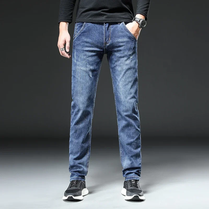 

Jeans Men Autumn 2025 Midweight Blue Slim Straight Denim Pants Casual Fashion Men's Trousers Full Length Cowboys Man Homme Jean