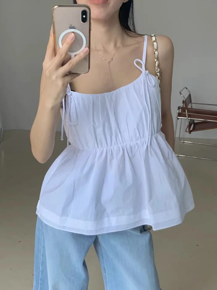 Csa tipo ceco con tirantes ajustables para mujer, Top hoado de estilo coreano versátil con diseño pado y nudo de m...