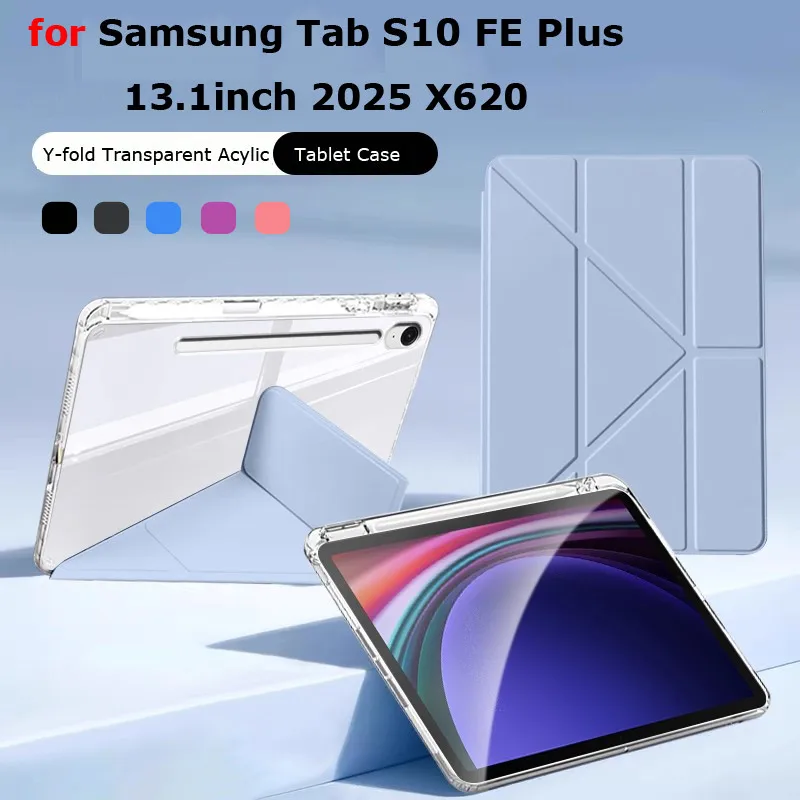 

Foldable Acrylic Transparent Hard Case for Samsung Galaxy Tab S10 FE Plus 13.1 SM-X620 SM-X626 with Pencil Holder