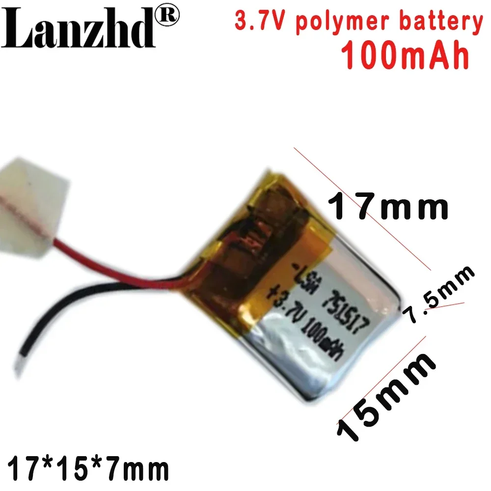 

Battery wholesale 751517 3.7V polymer lithium battery 100mah For Smart wearable Bluetooth headset smartwatch low price