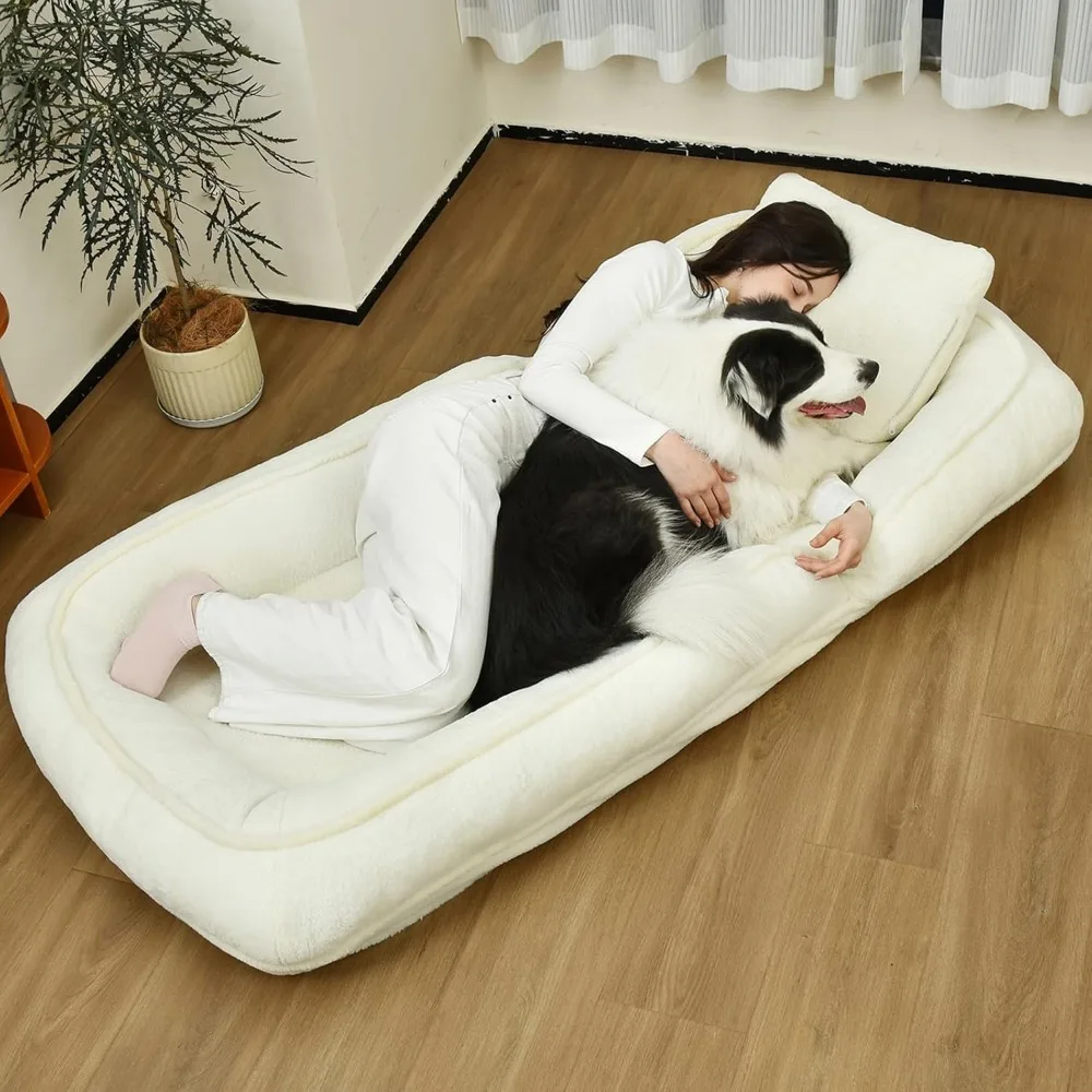 Human Dog Bed Foldable with 5 Adjustable Positions,Washable Plush Dog Bed 70''x35''x10''Inch