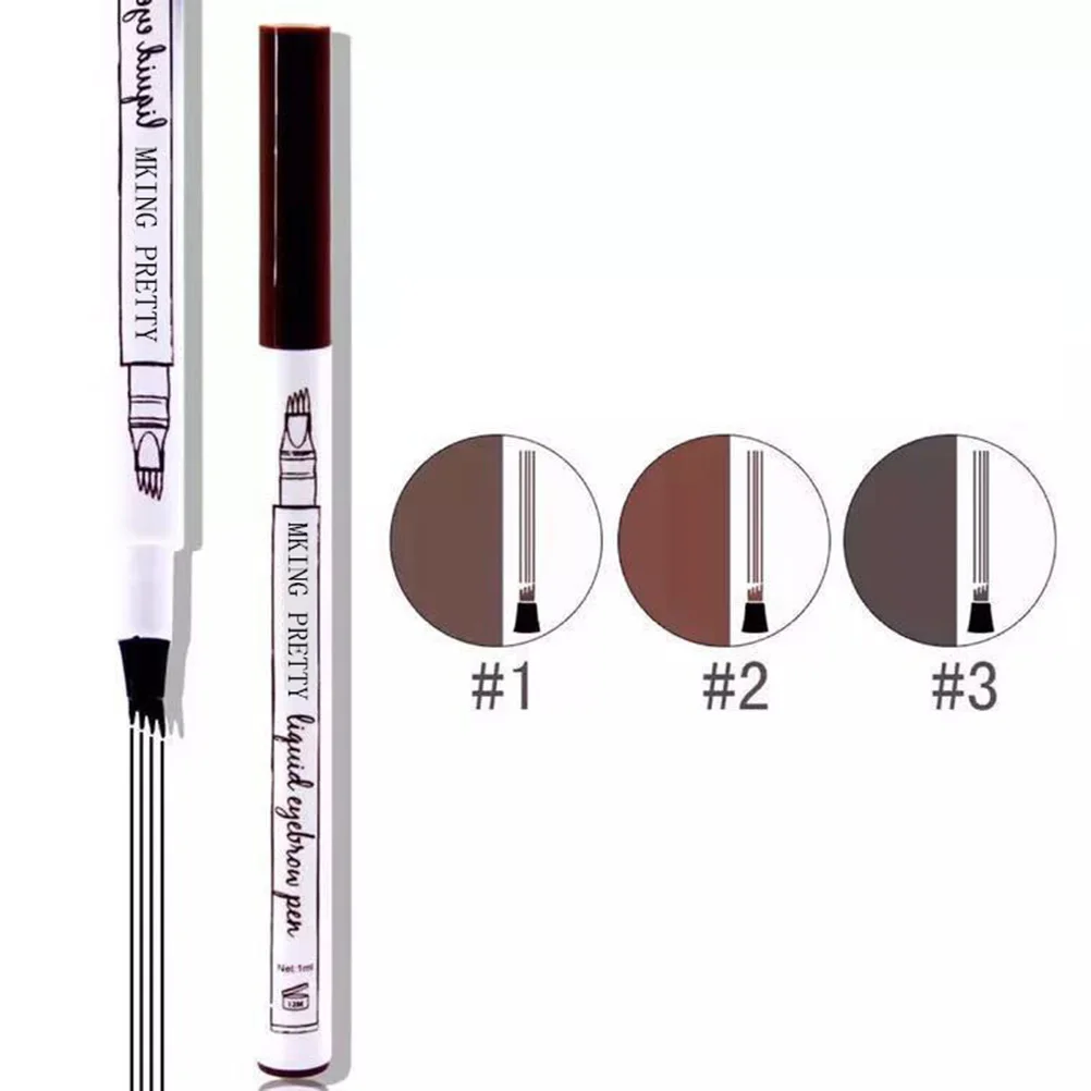 

4pcs Liquid Eyebrow Pen Fine Sketch Four-pronged Eyebrow Pencil Natural Long-lasting Makeup (1#Chestnut, 2#Brown, 3#Dark Grey, 4