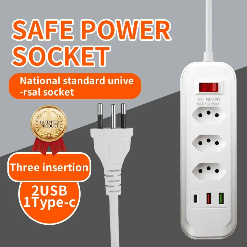 Power Strip Electrical Socket BR 15A Brazil Plug with Usb Type-c PD22W Extension Code Cable Office Brazilian AC Outlet Multitap