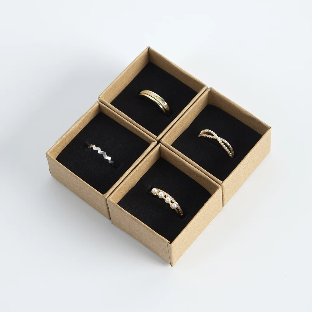 10 Stück Kraft 4x4x3cm Ringe Schmuckschatulle Braun Organizer Karton Karton Reise Schmuck Geschenkverpackung Box Fall mit Schwamm innen – Detail 5