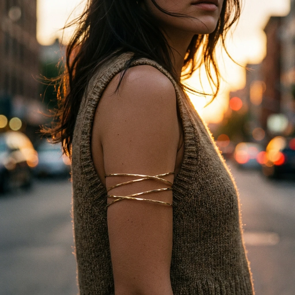 Boho Goldfarben Oberarm-Manschette für Frauen Einfaches Mehrschichtiges Draht-Armband Sommer Strand Festival Körperschmuck Accessoires