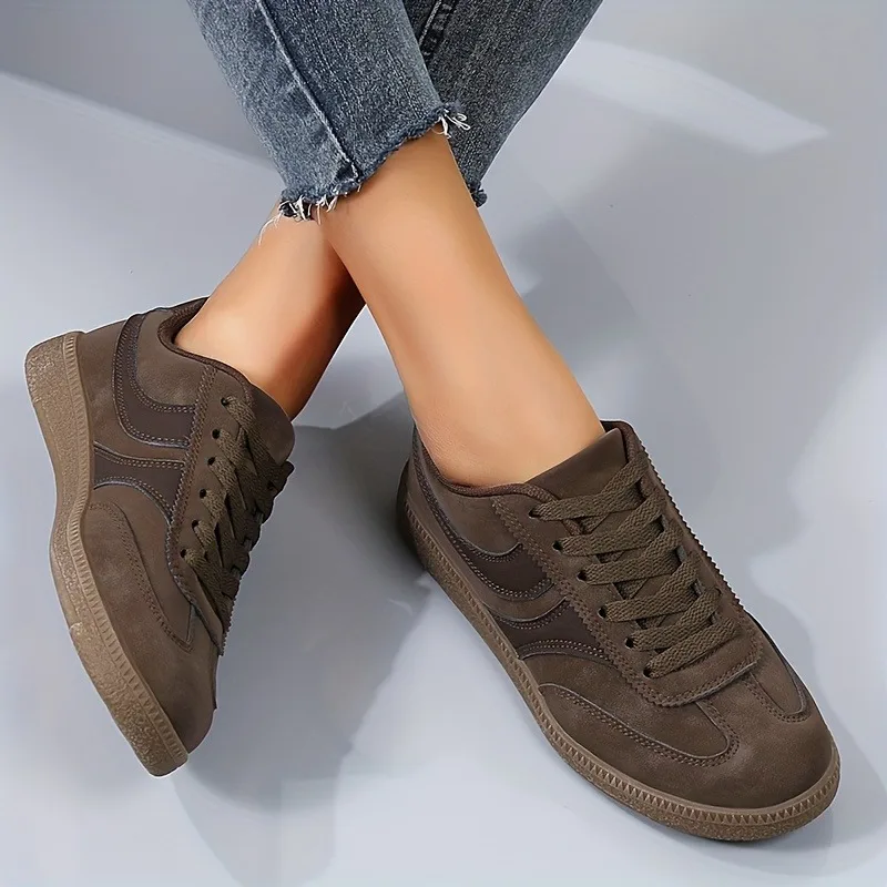 

1 Pair Style Women's Lightweight Lace Up Sports Shoes Anti-Slip Casual Wear Flat Bottomed Fall Thick Soled Women Single Shoes