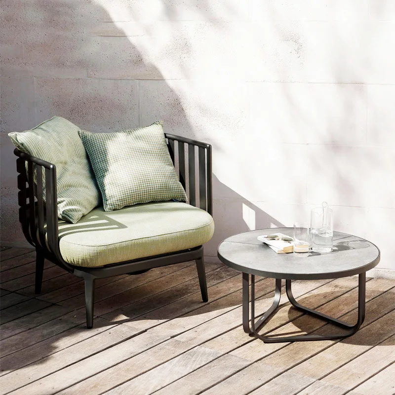 

Nordic outdoor sofa courtyard waterproof sunscreen aluminum alloy sofa coffee table combination open-air balcony wrought iron th