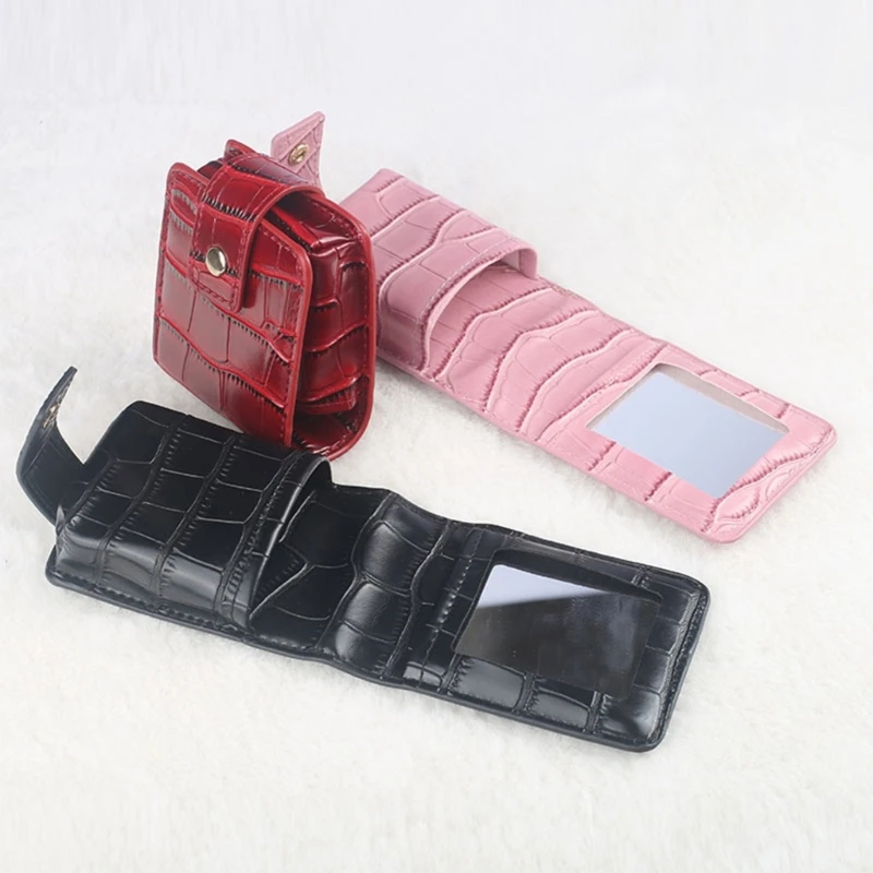 Portable Lipstick Bag with Button Miniature PU Leather Coin Purse Holder Crocodiles Embossed Women Makeup Storage Case