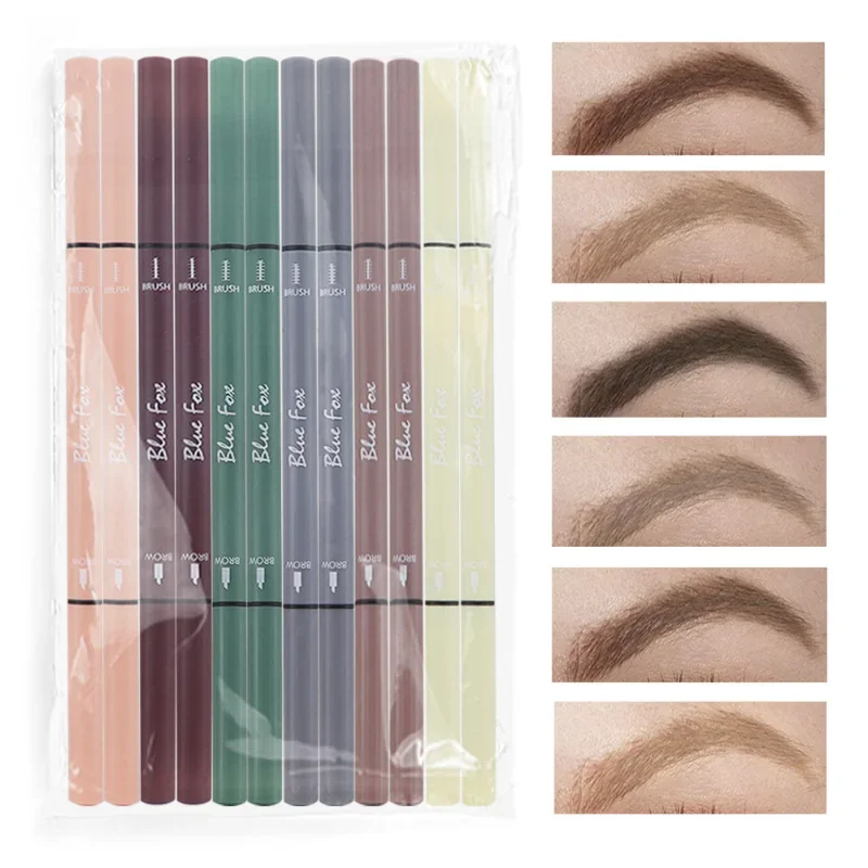 Very Thin Double-head Eyeliner Eyebrow Pencil Rotatable 6 Colors 12 Pcs Opp Bag Affordable Set